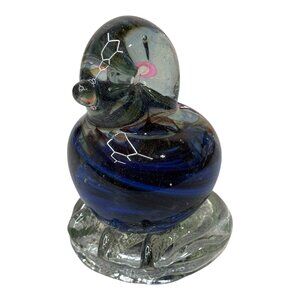 Handcrafted Glass Bird Figurine Paperweight 4" Vintage Art Blue & Clear Swirls